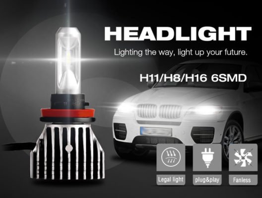 H11 H8 H16 LED Headlight Bulb 6SMD 9-32V No Fan 40W 4000LM White or Yellow